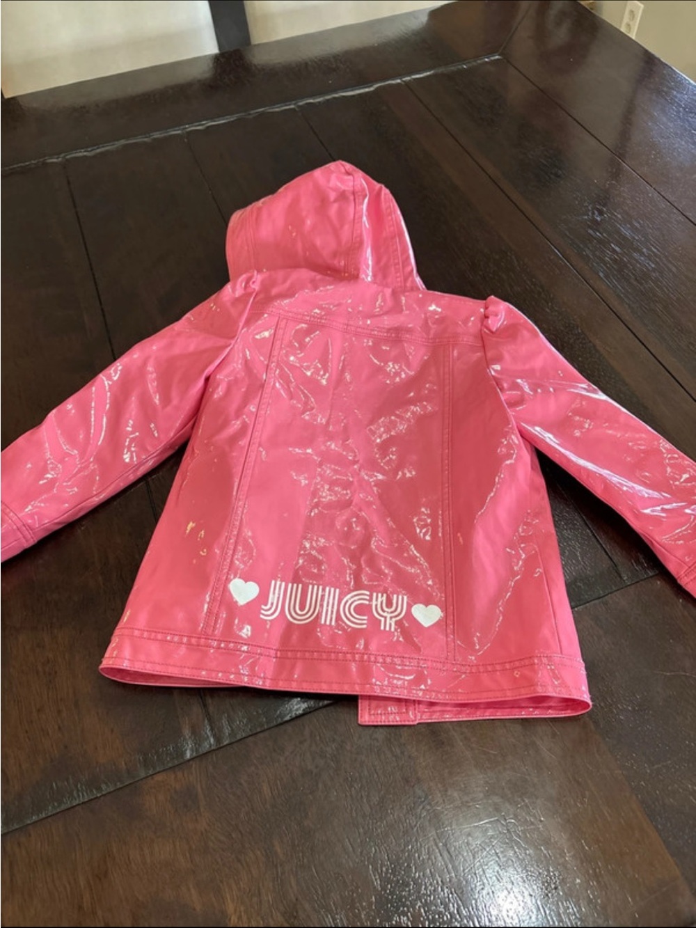 Juicy Couture Glossy Hot Pink Hooded Raincoat EUC